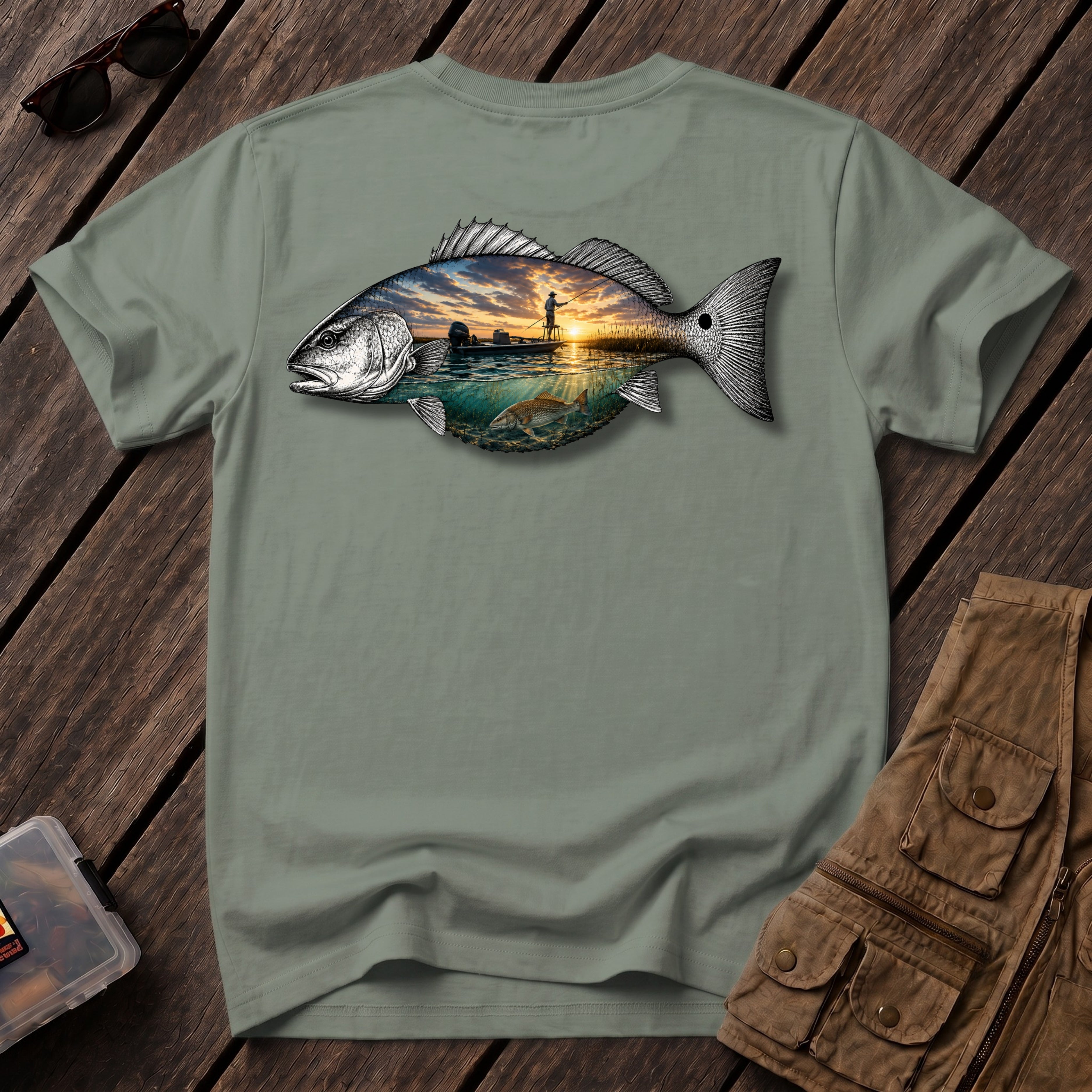 🐟1717 Redfish Fishing Shirt Back Design