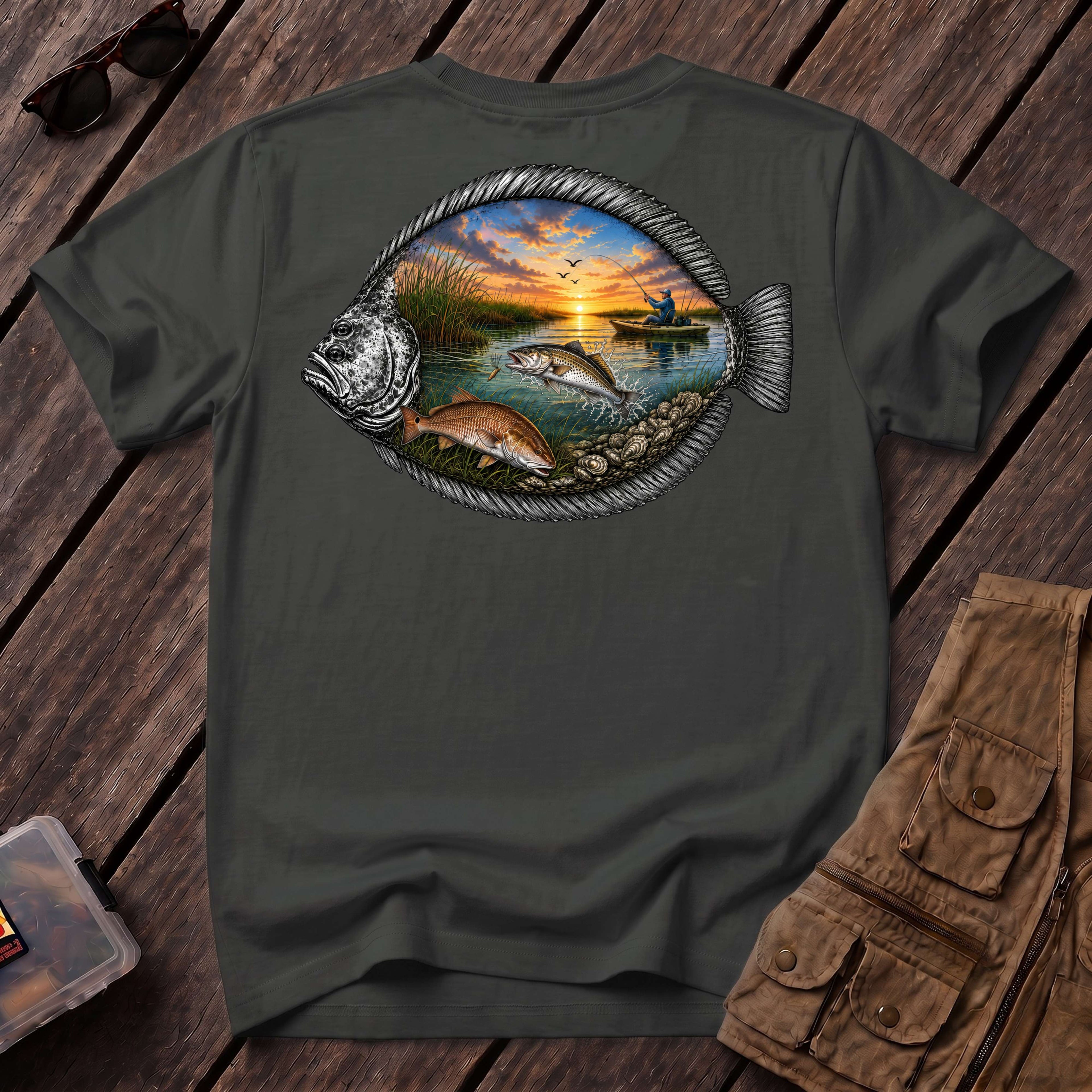 🐟Texas Trio Flounder Shirt Back Design