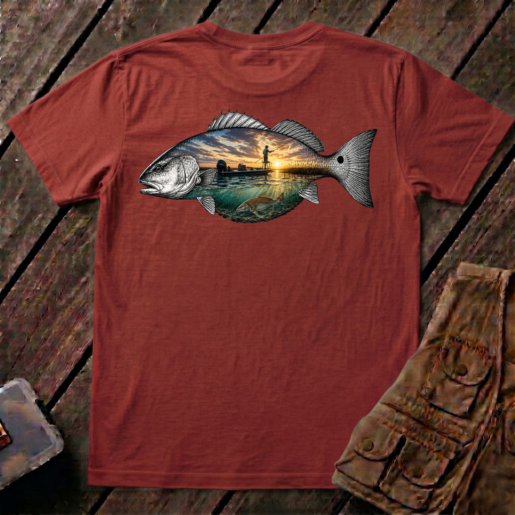 🐟Redfish Sunset Fishing Shirt Back Design