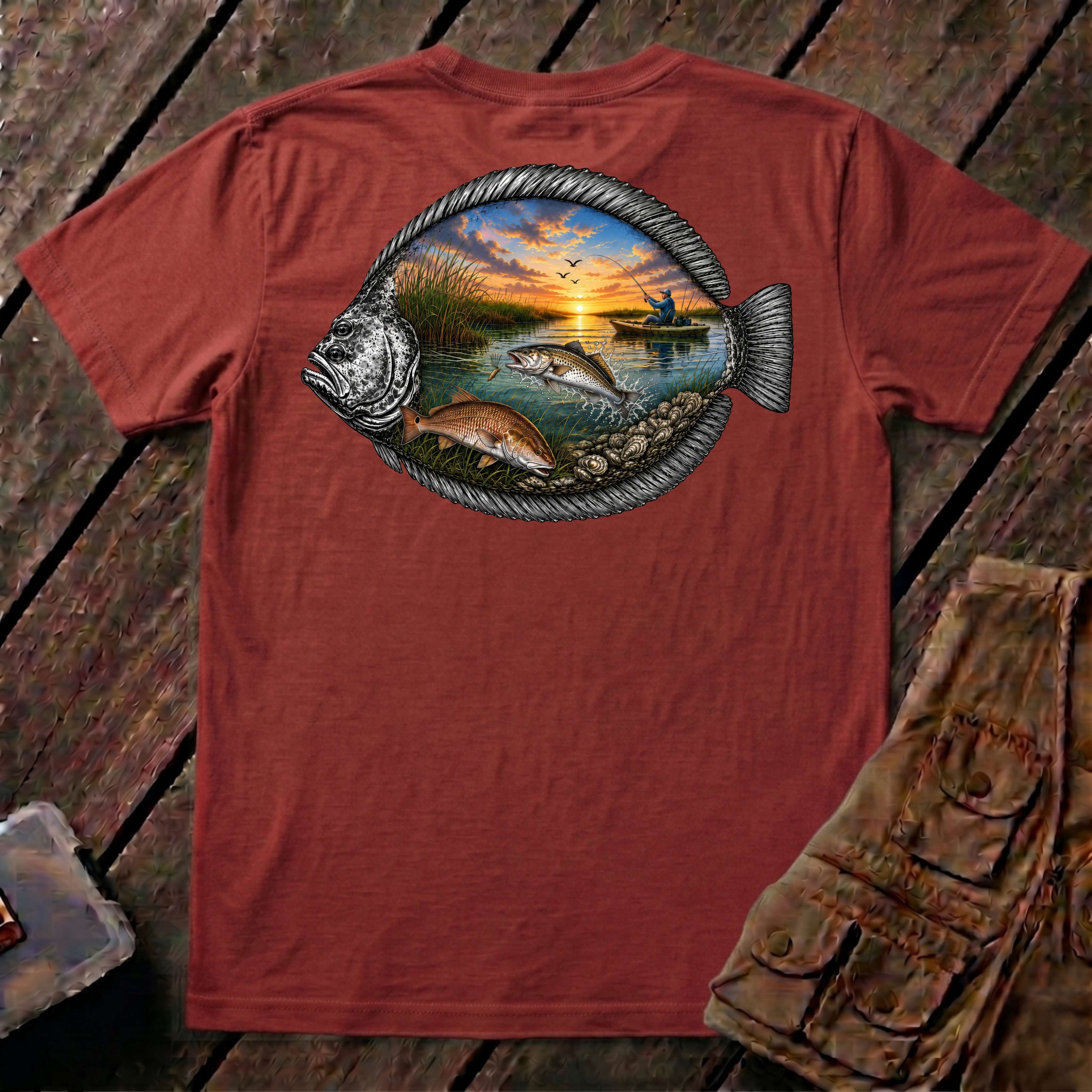 🐟Texas Trio Flounder Shirt Back Design