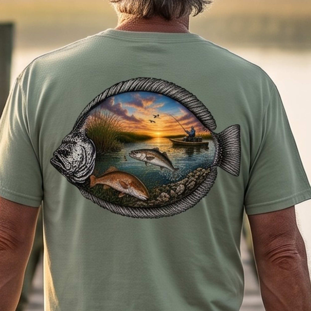 🐟Texas Trio Flounder Shirt Back Design