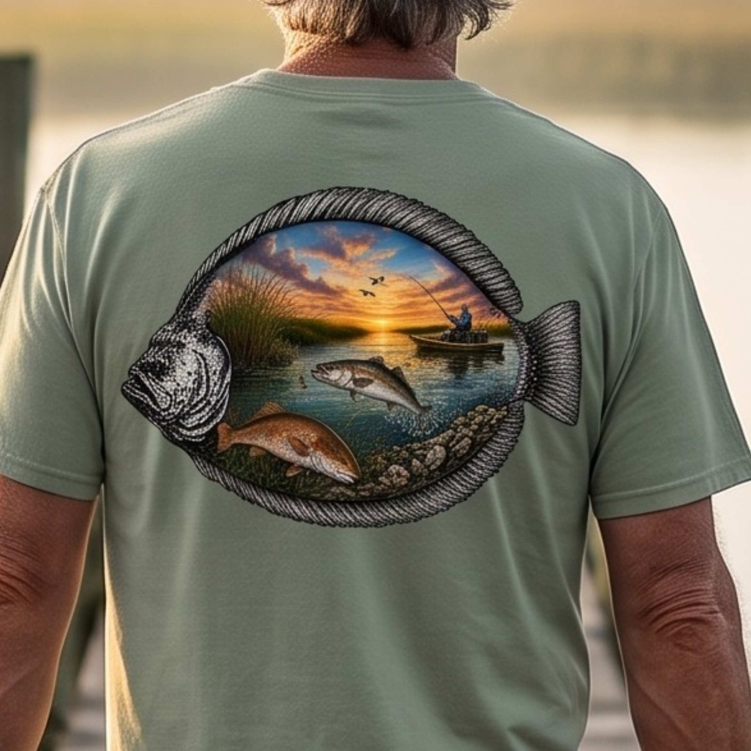 🐟Texas Trio Flounder Shirt Back Design
