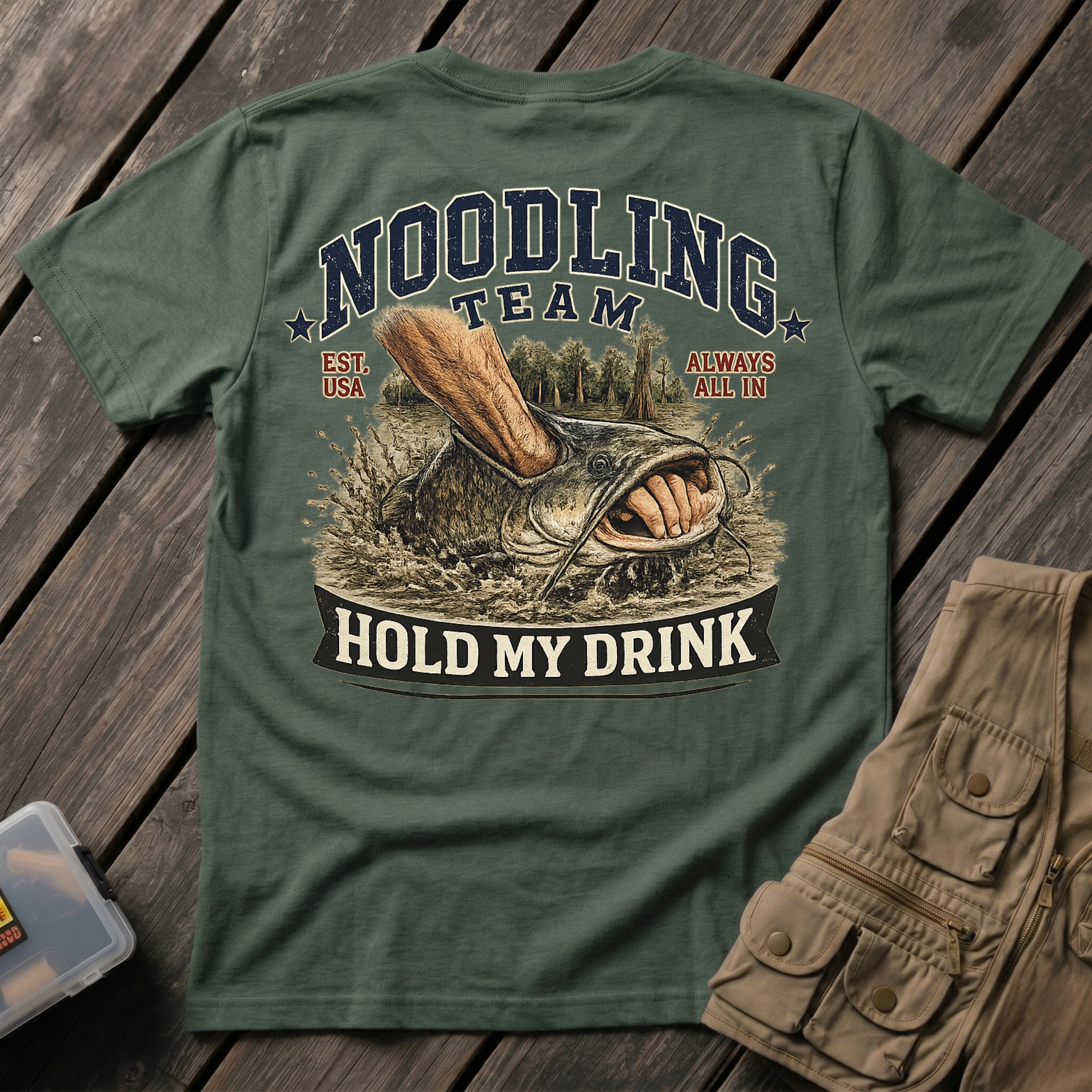 🐟Noodling Team Hold My Drink Back Design