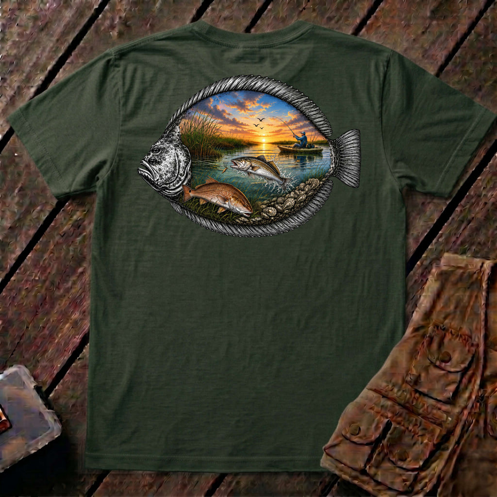 🐟Texas Trio Flounder Shirt Back Design