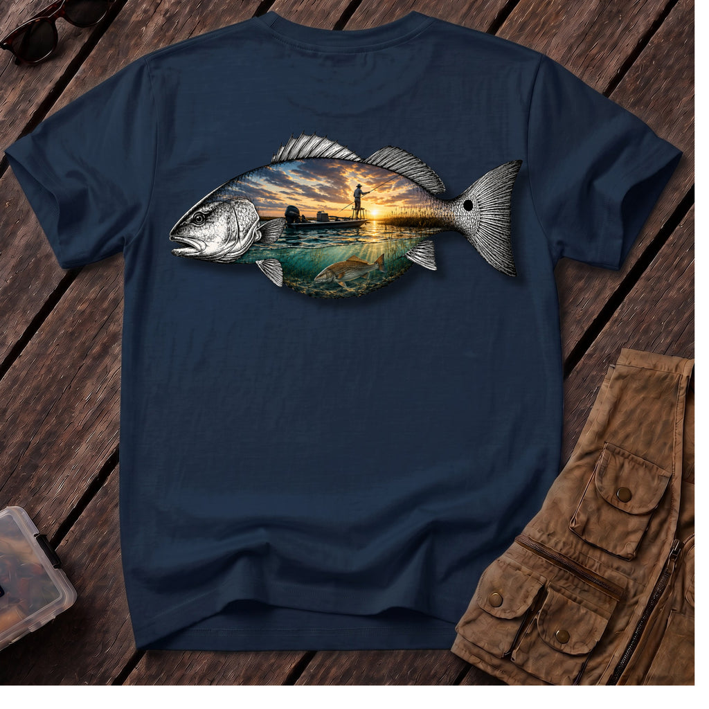 🐟1717 Redfish Fishing Shirt Back Design