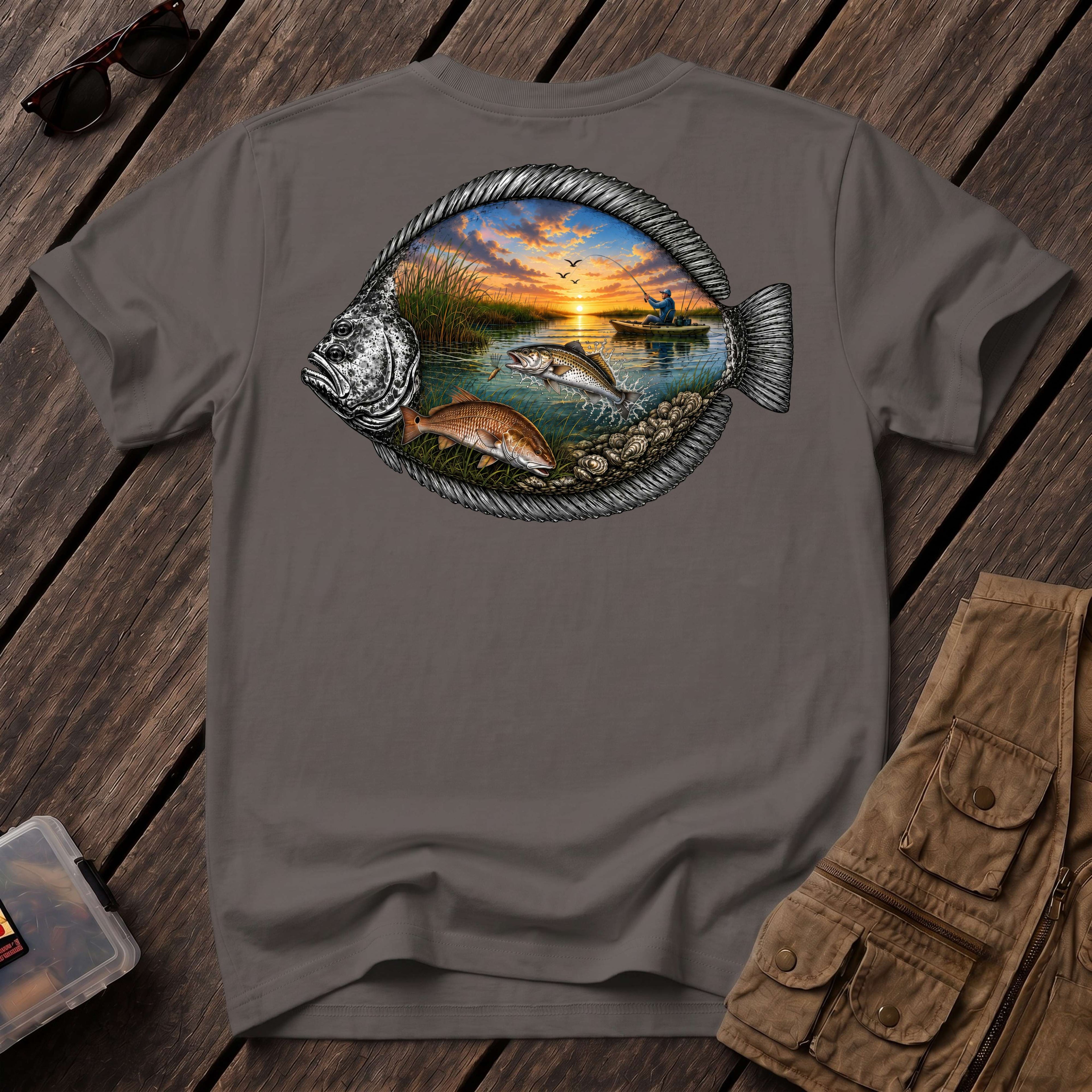 🐟Texas Trio Flounder Shirt Back Design