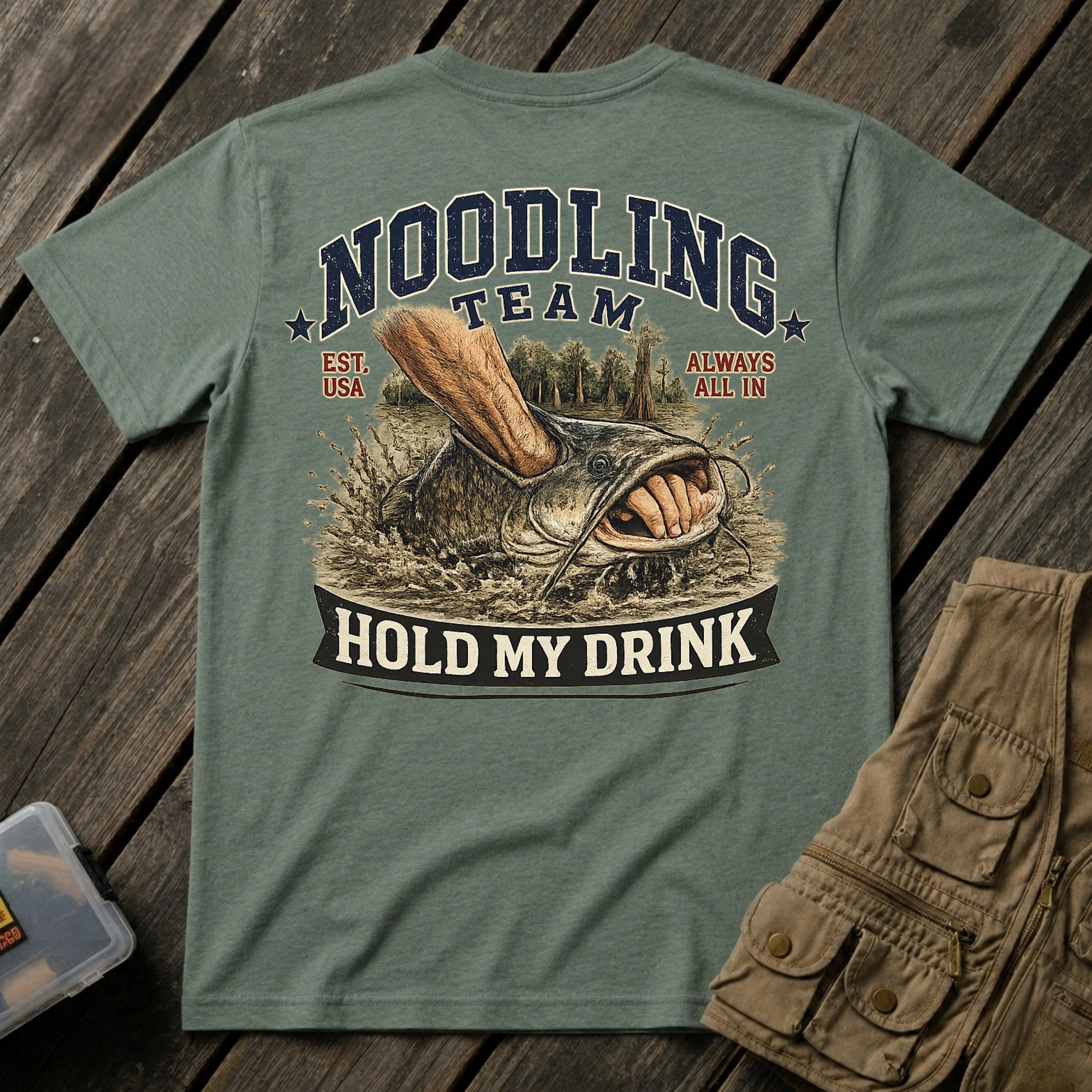 🐟Noodling Team Hold My Drink Back Design