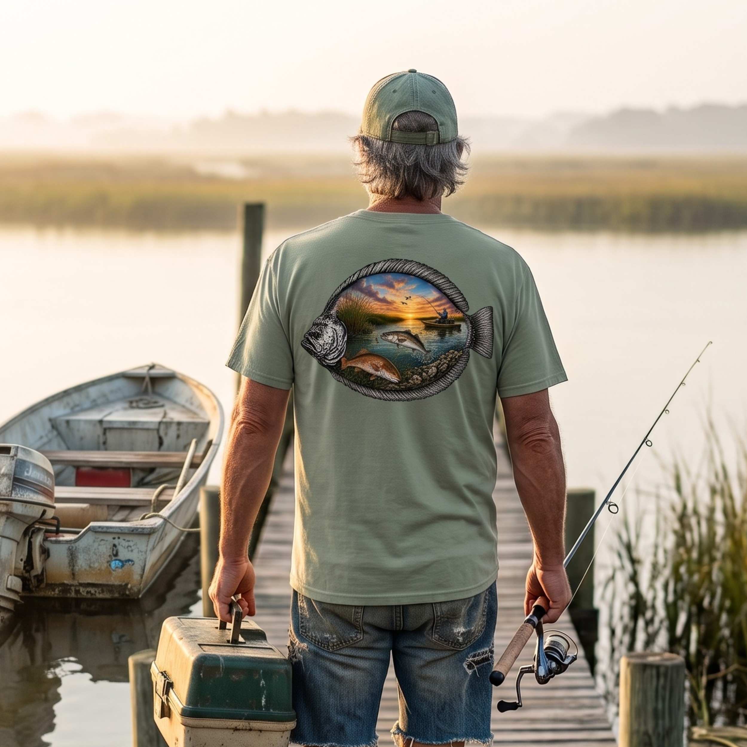 🐟Texas Trio Flounder Shirt Back Design
